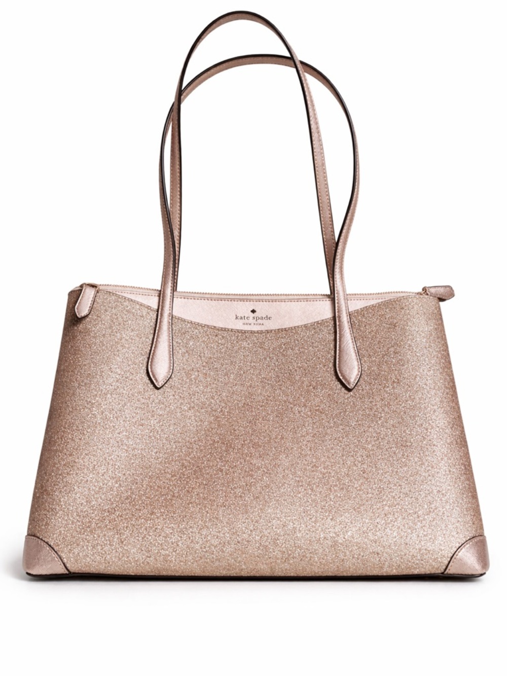 Kate Spade Rose Gold Glitter Tote Large Sparkle Work Bag Zip Shoulder Bag